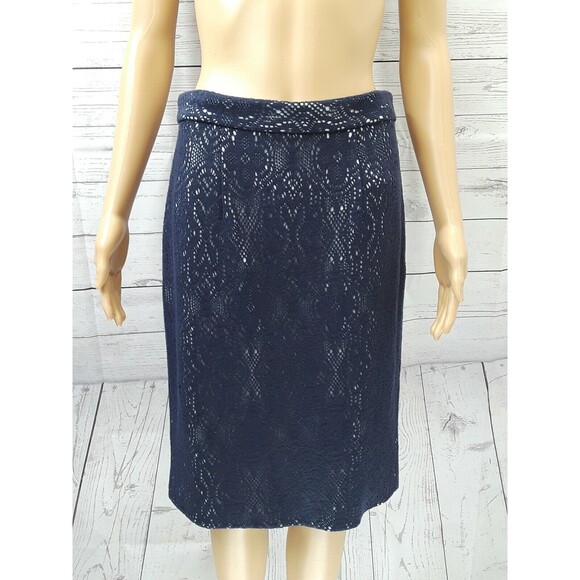 Kay Unger New York Pencil Skirt Lace Sheer Navy Blue Zipper Lined Sz 8 - Picture 1 of 10